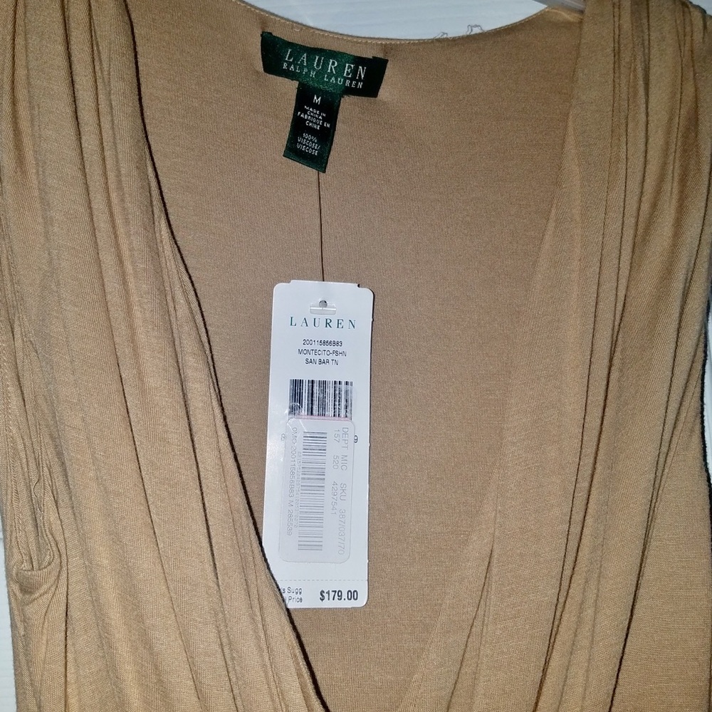 Ralph Lauren Beige Sleeveless Faux Wrap Dress